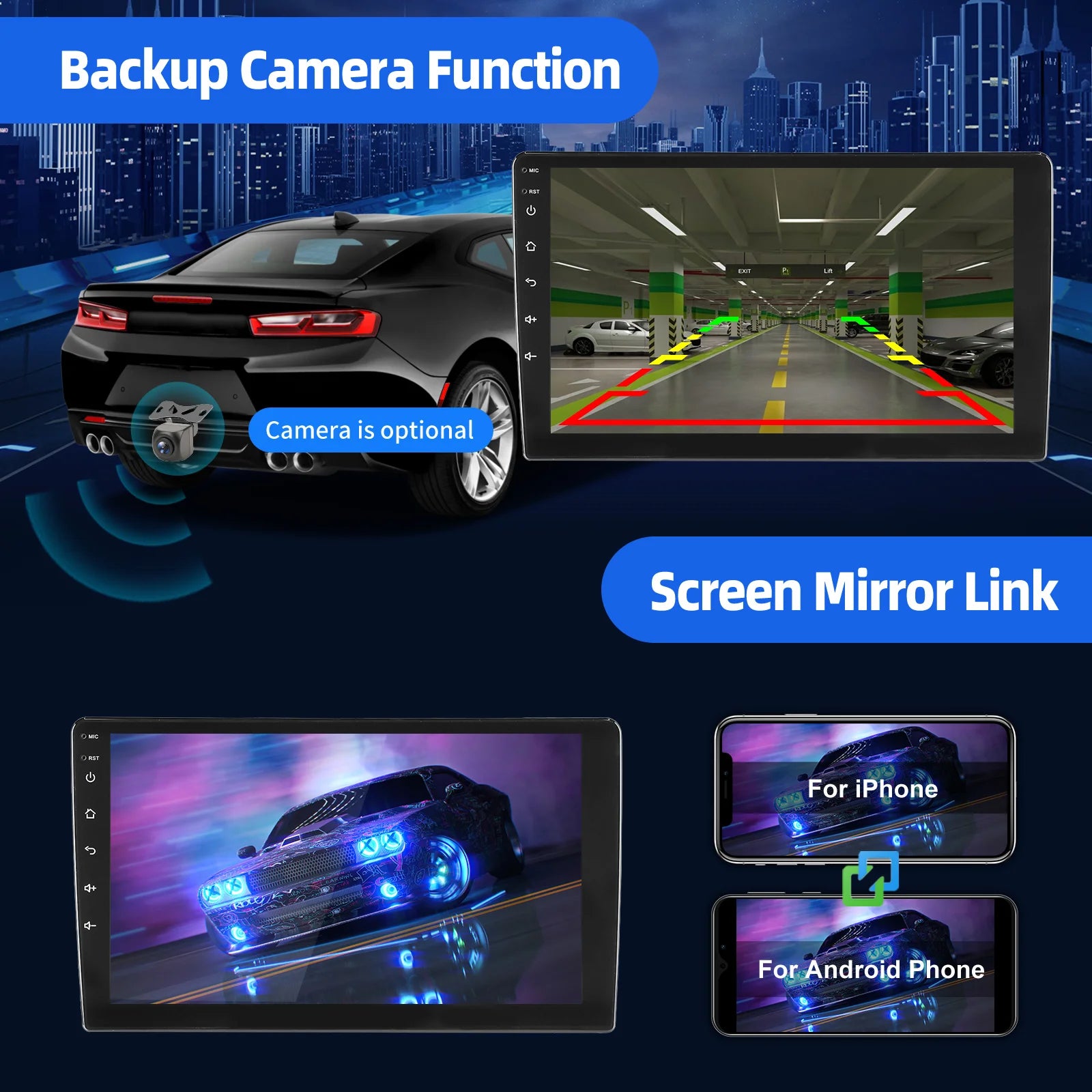 ESSGOO 10.1" Android 14 Carplay Car GPS Radio Stereo Double 2Din Head Unit FM SWC Bluetooth 4+64GB IPS Split Touch Screen WiFi CM World