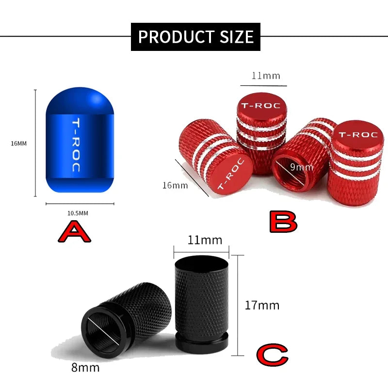 4pcs/set Car Wheel Tyre Valve Stem Auto Tire Cover For Volkswagen VW T-ROC Emblem Lavida Arteon Vento SR36 Exterior Accessories