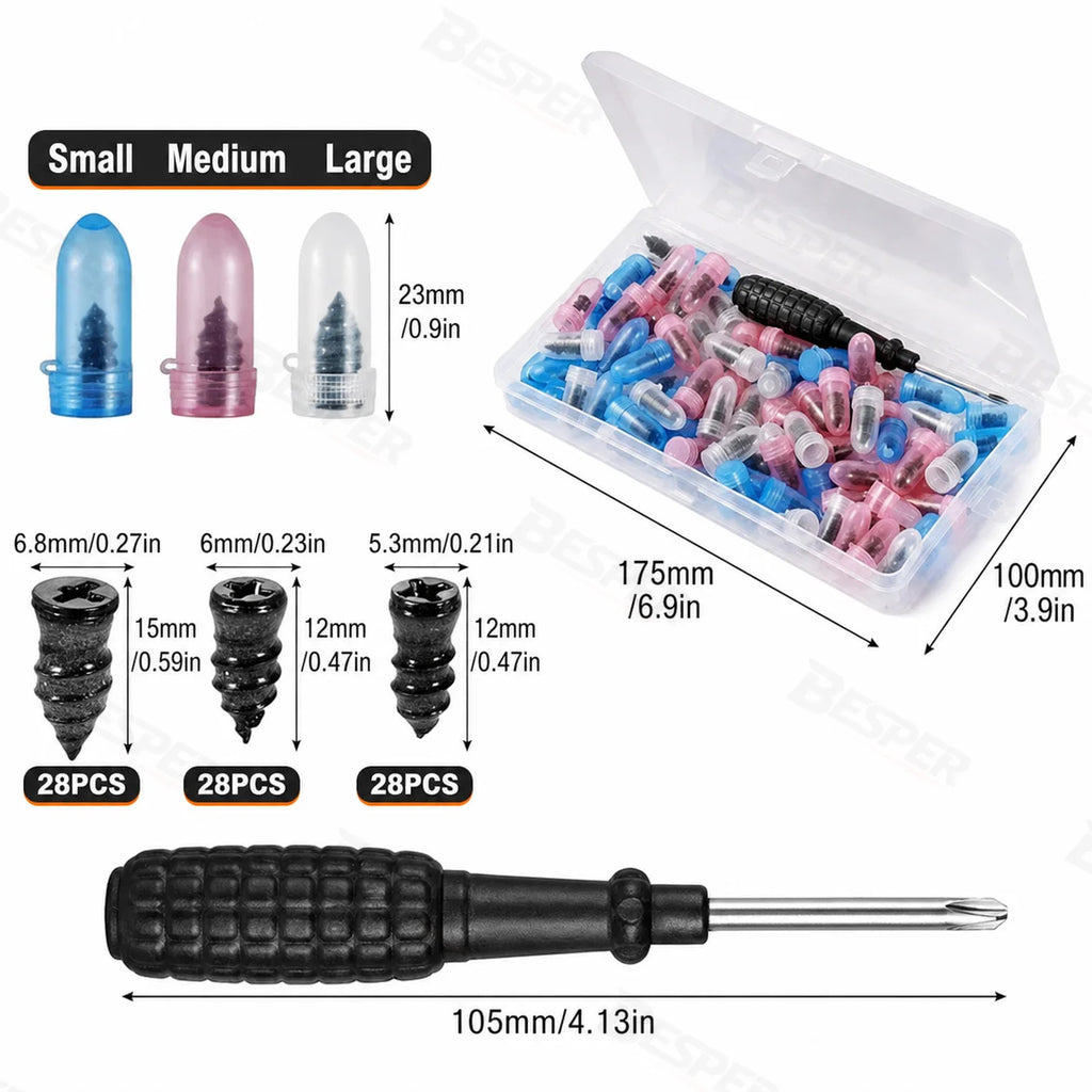 85PCS Tubeless Tire Puncture Repair Kit Rubber Screw Nails with Installation Tool for Car Motorcycle ATV Bike Emergency Use