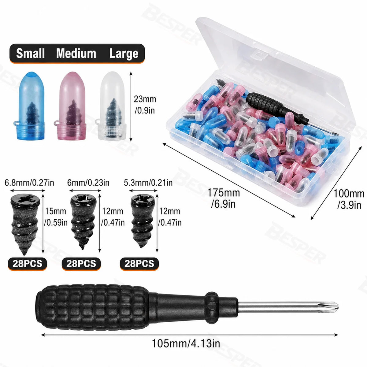 85PCS Tubeless Tire Puncture Repair Kit Rubber Screw Nails with Installation Tool for Car Motorcycle ATV Bike Emergency Use