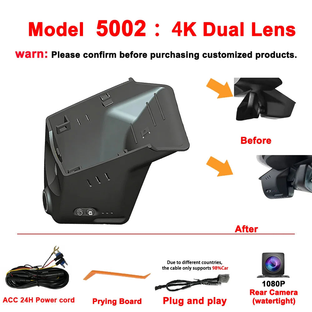 4K UHD WiFi Car DVR Dash Cam For VW Volkswagen Magotan B9 High Trim 2024 2026 Passat Pro 2025 2026 Plug and Play APP Control Car Mobile World