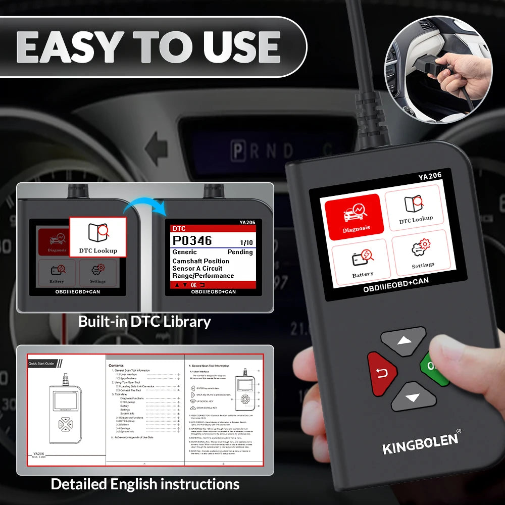 KINGBOLEN YA206 Car OBD2 Fault Reader Scanner Car Mobile World