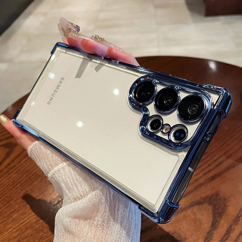 Luxury Plating Clear Shockproof Phone Case for Samsung Galaxy S26 S25 S24 S 26 Ultra Plus S26Ultra Camera Protection Cases Cover Car Mobile World