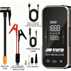 12V Car Jump Starter with Air Compressor - 2-in-1 Emergency Battery Booster, Tire Inflator & Portable Power Bank