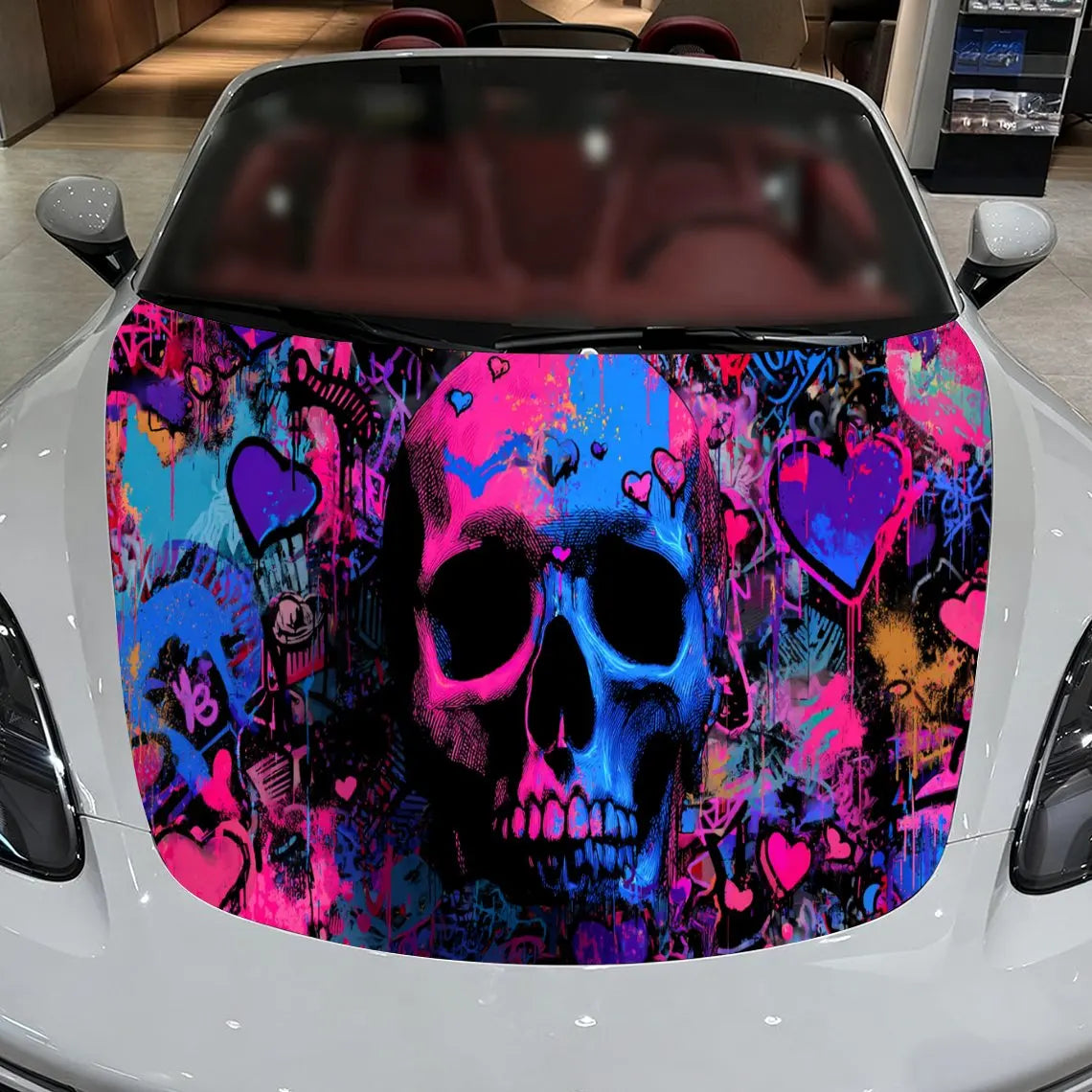 Colorful Graffiti Skull Car Vinyl Wrap, PVC Material Waterproof Car Hood Sticker, Self-Adhesive Scratch-Resistant Stickers for E