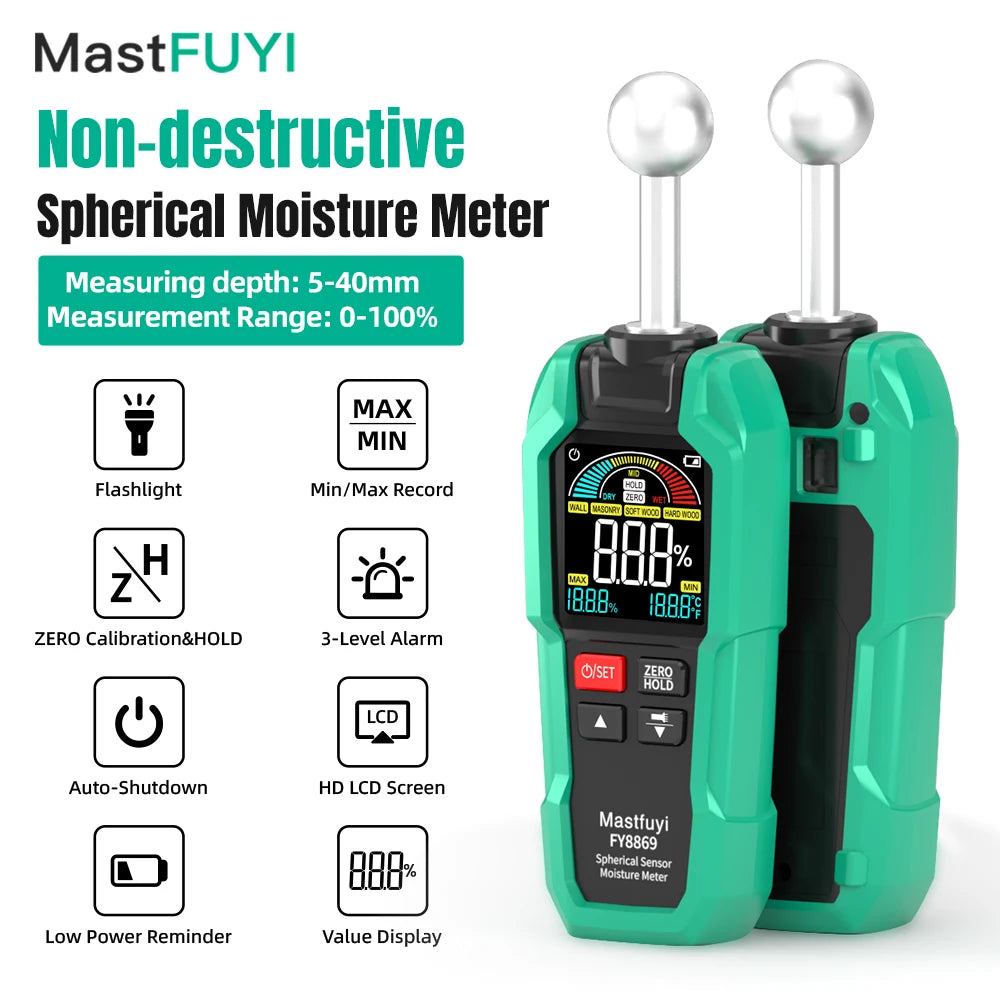 MASTFUYI Ball-shaped Non-destructive Moisture Meter, High Accuracy Digital Wood Water Leak Detector & Wall Humidity Tester CM World