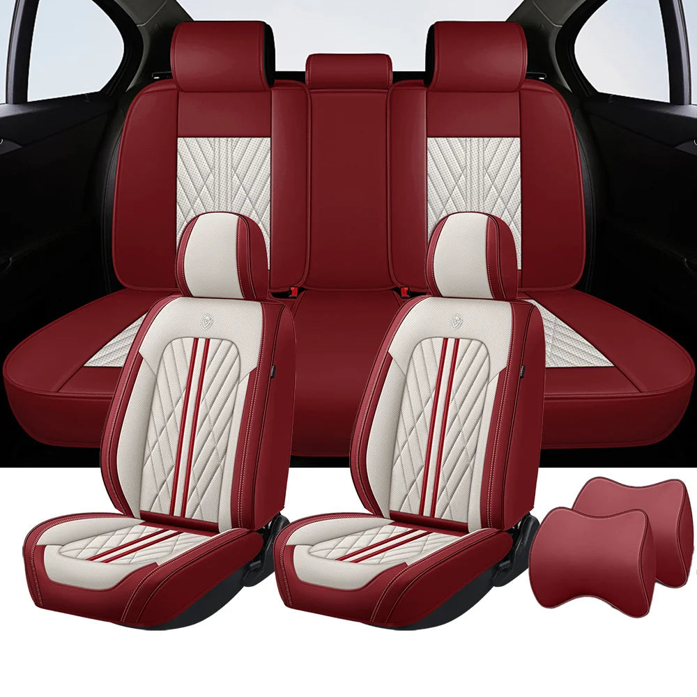 Universal fitting waterproof breathable soft Napa leather car seat cover set for cushion protection. Suitable for sedan and SUV Car Mobile World