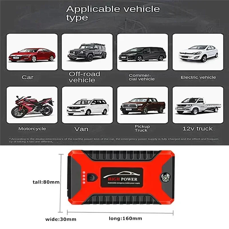 EAFC 12V  Car Jump Starter Power Bank Portable Car Battery Booster ChargerStarting Device Auto Emergency Start-up Lighting Car Mobile World