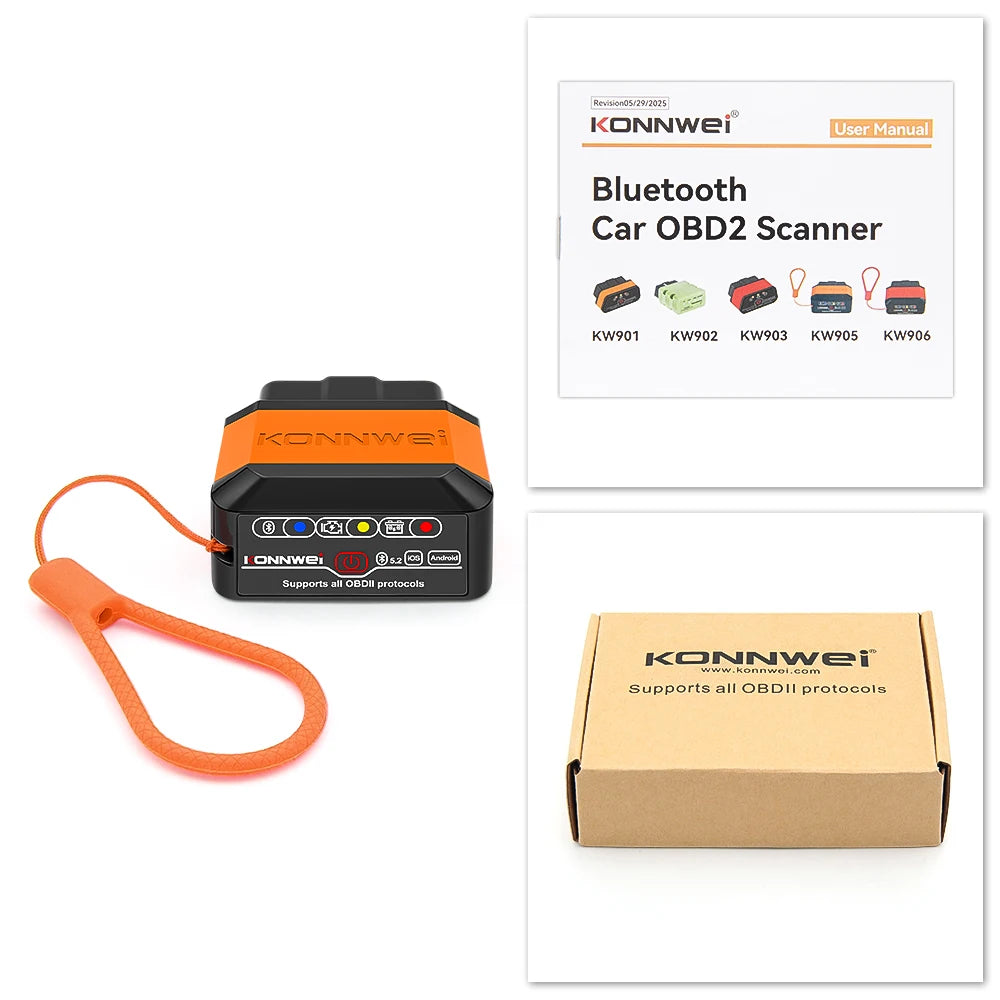 2026 KONNWEI KW905 ELM327 V1.5 Bluetooth 5.2 Professional Car OBD2 Scanner for Android/IOS Code Reader Diagnostic Tool