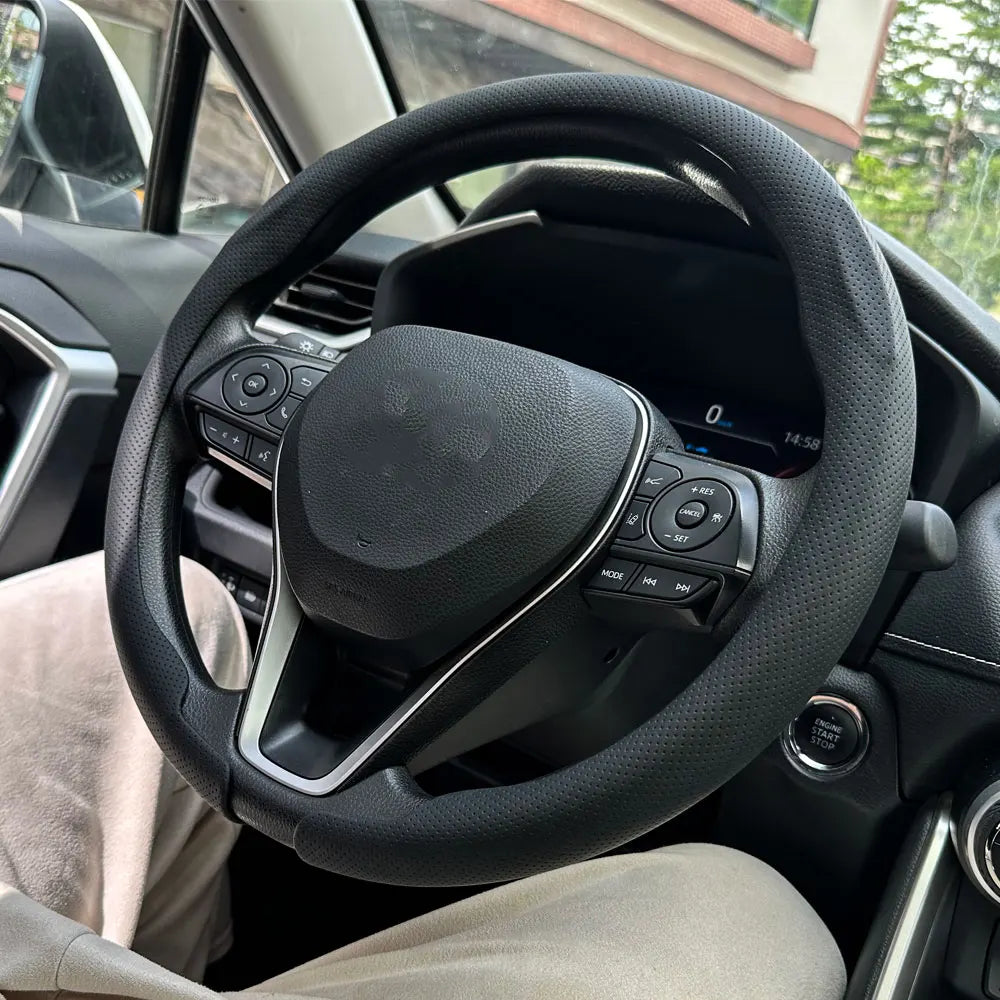 Steering Size 36-38cm Universal Non-slip Round Breathable leather Car Steering Wheel Cover Protector Suitable Auto Accessories CM World