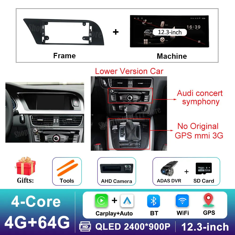 12.3 '' Ultra-thin Screen GPS Android 16 for Audi A4 B8 A5 2009 - 2016 BT Car Video Radio Multimedia Player 4G Auto Accessories CM World