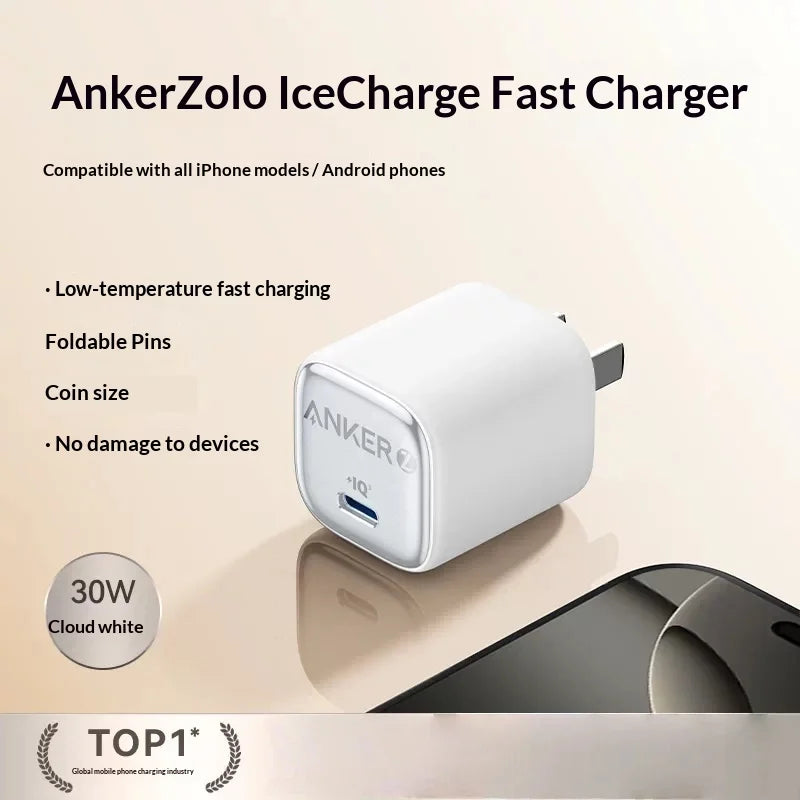 Anker 30w Pd Fast Charger Ice Sensing Usb C Wall Charger For Phone 16 Pro Max Phone 15 Pro Portable Mobile Phone Power Adapter