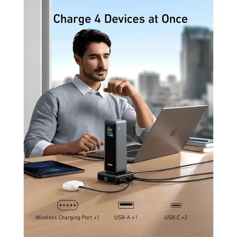 Anker 100W Ladebasis Schnellladung 4 Anschlüsse für Prime Power Bank / iPhone Car Mobile World