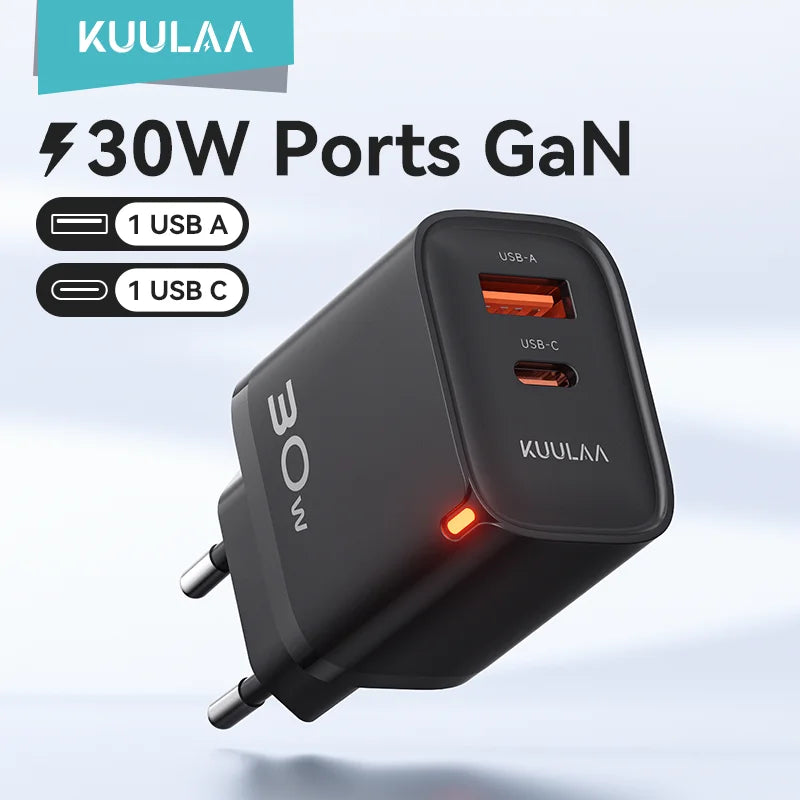 KUULAA 30W GaN Charger PD 3.0 QC4.0 USB C Charger For iPhone 17 16 15 Pro Samsung S25 Xiaomi Tablet iPad Air Pro Phone Charger Car Mobile World