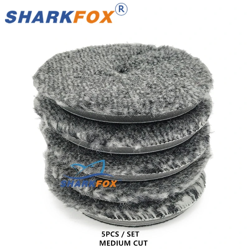 Sharkfox 5/6Inch High Density Lambs Woollen Polish buffing Pad Wool Polishing Pad for Car Polisher Wool Pad