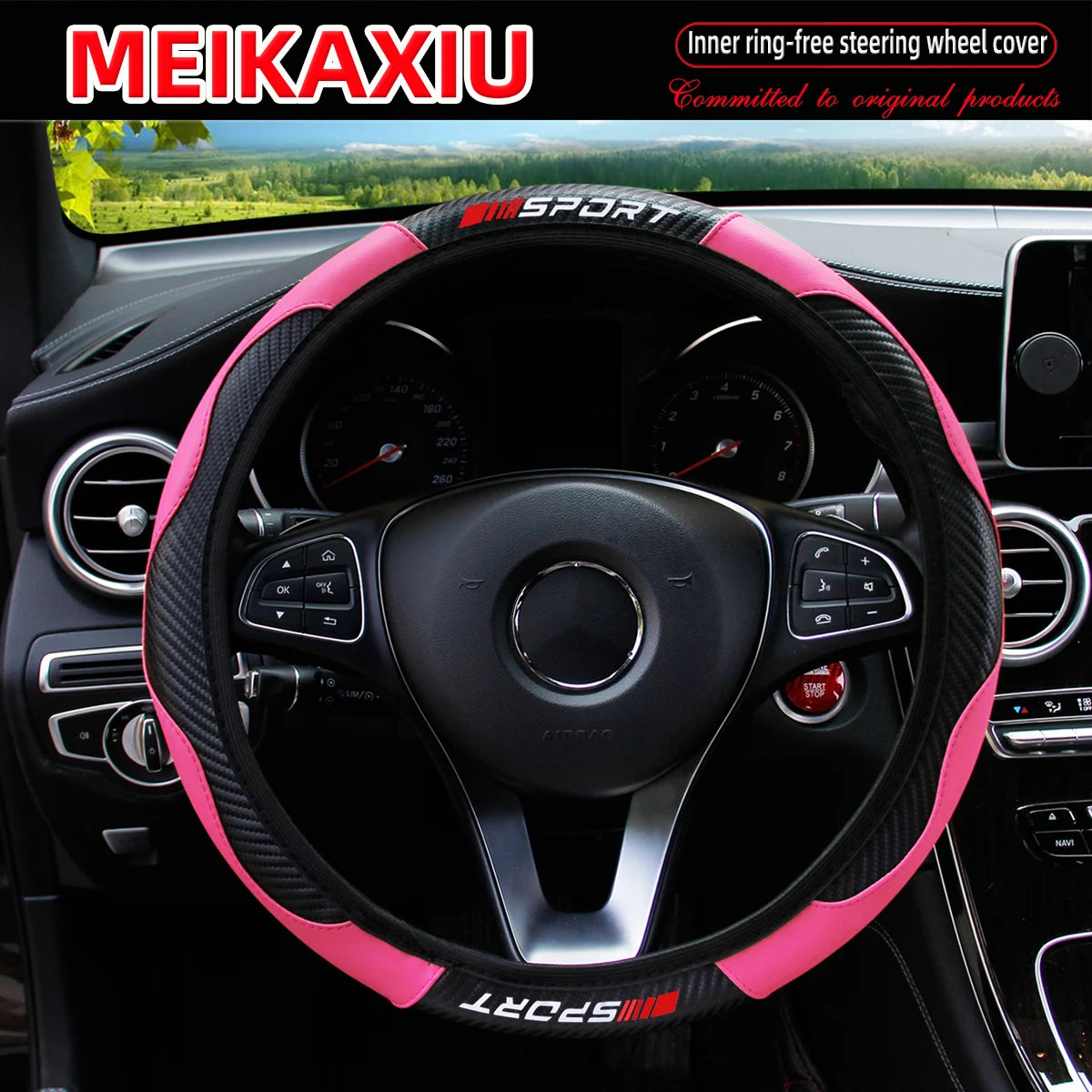 Red Carbon Fiber Stretchable Sports Style Steering Wheel Cover Car Interior Accessory for Women Free SPORRT Car Inner Tube