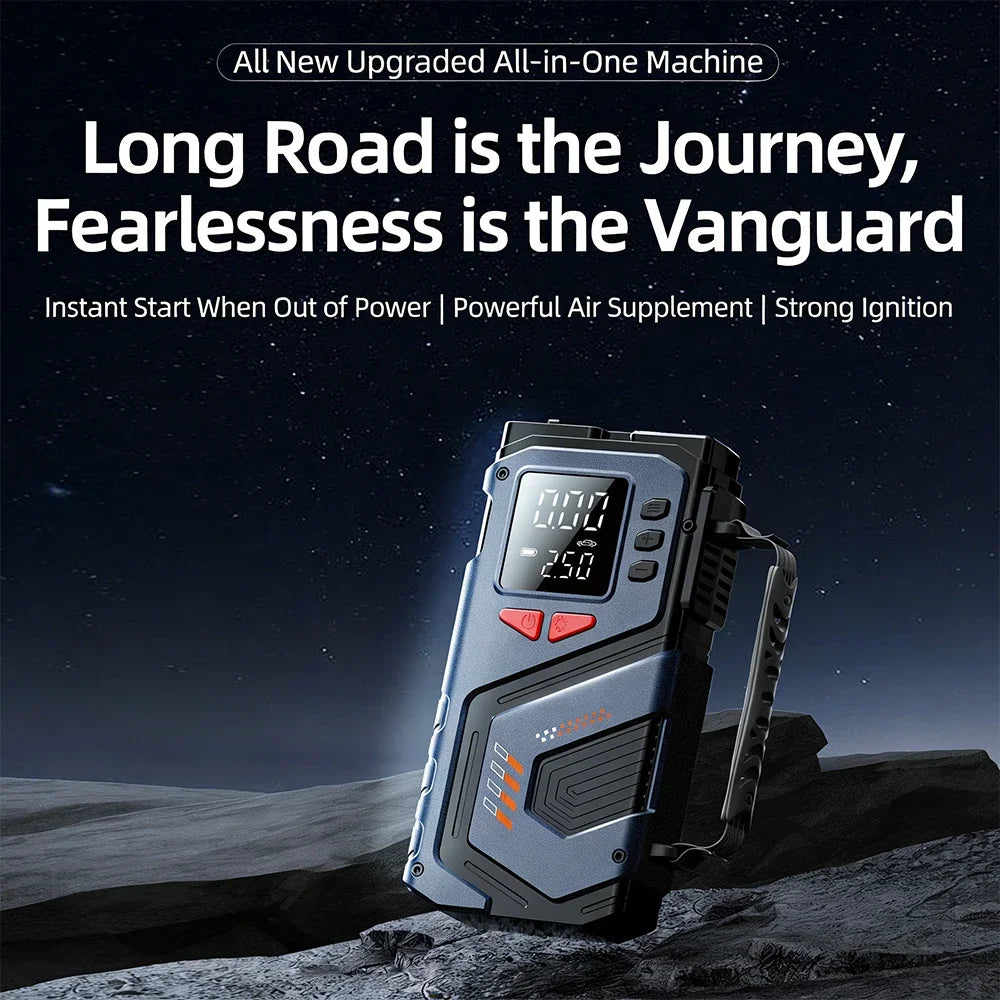 Portable Jump Starter With Air Compressor For 12V Petrol Diesel Car 150 PSI Car Tires Air Pump with LED Lights & Pressure Gauge