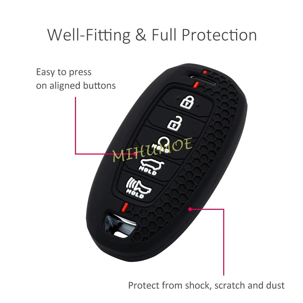 Car 5 Buttons Remote Key Case Keychain Shell Fob For 2020 2021 2022 Hyundai Palisade Elantra Silicone Key Holder Cover CM World