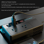 200W Car Inverter DC 12V To 110V AC Power Inverters 3 USB 1 Type-C Ports Charger Adapter Car Plug Converter with LED Screen CM World