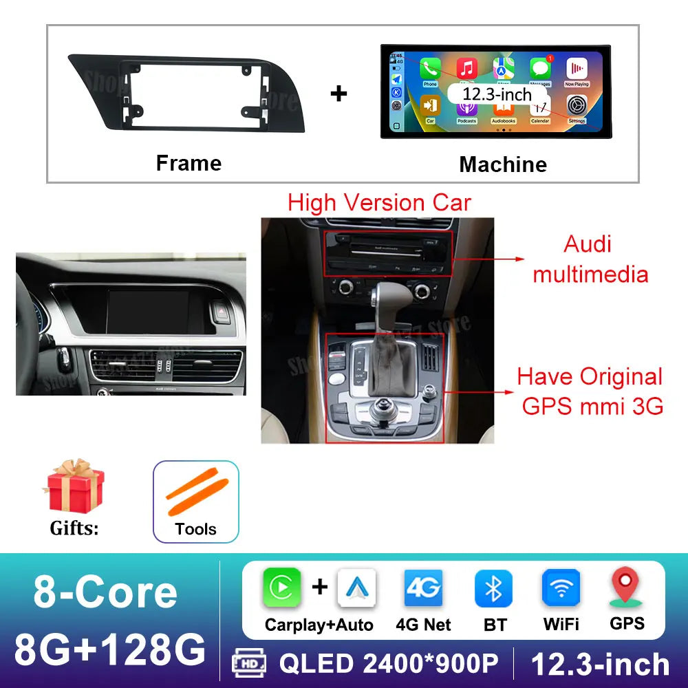 12.3 '' Ultra-thin Screen GPS Android 16 for Audi A4 B8 A5 2009 - 2016 BT Car Video Radio Multimedia Player 4G Auto Accessories CM World