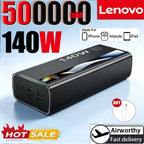 Lenovo CCC 500000mAh Powerbank 140W Super Fast Charging Portable Battery Charger Ultra Capacity LED Digital Display
