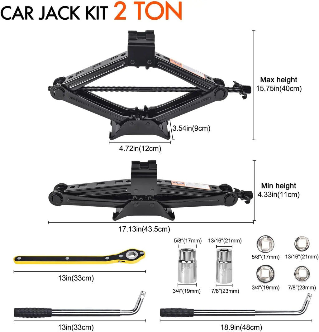 2 Ton Scissor Car Jack with Tire Changing Kit - Emergency Tool for Cars, SUVs, MPVs CM World