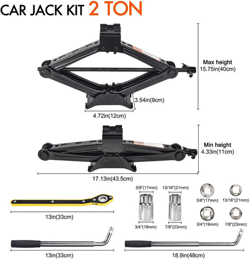 2 Ton Scissor Car Jack with Tire Changing Kit - Emergency Tool for Cars, SUVs, MPVs CM World