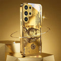 Golden Dollar Bill Fashion Exquisite HD Glass Phone Case for Samsung Galaxy S26 S25 S24 S23 S22 FE,Ultra,Plus Dropresistant Car Mobile World