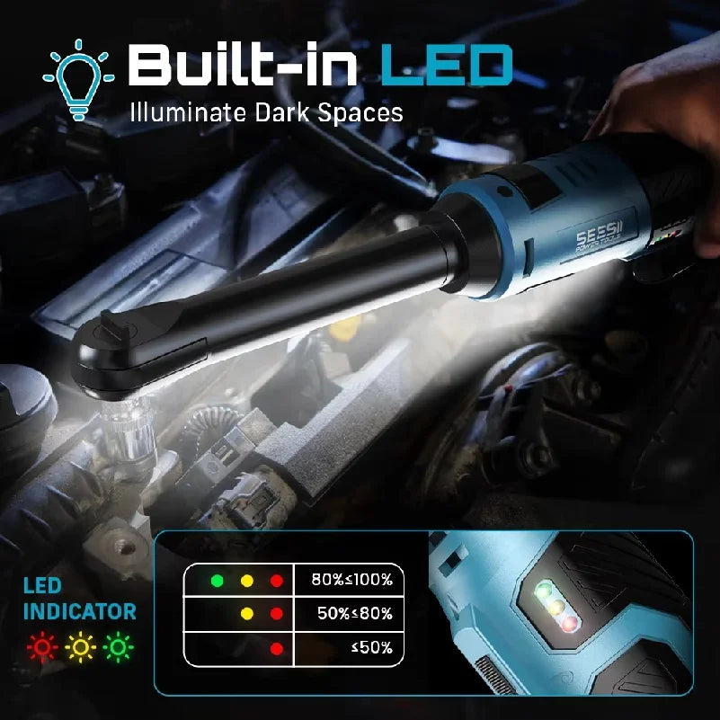 3/8" Cordless Electric Wrench 55Nm 6'' Extended Ratchet Wrench 12V Rechargeable Angle Wrench Car Repair Tools