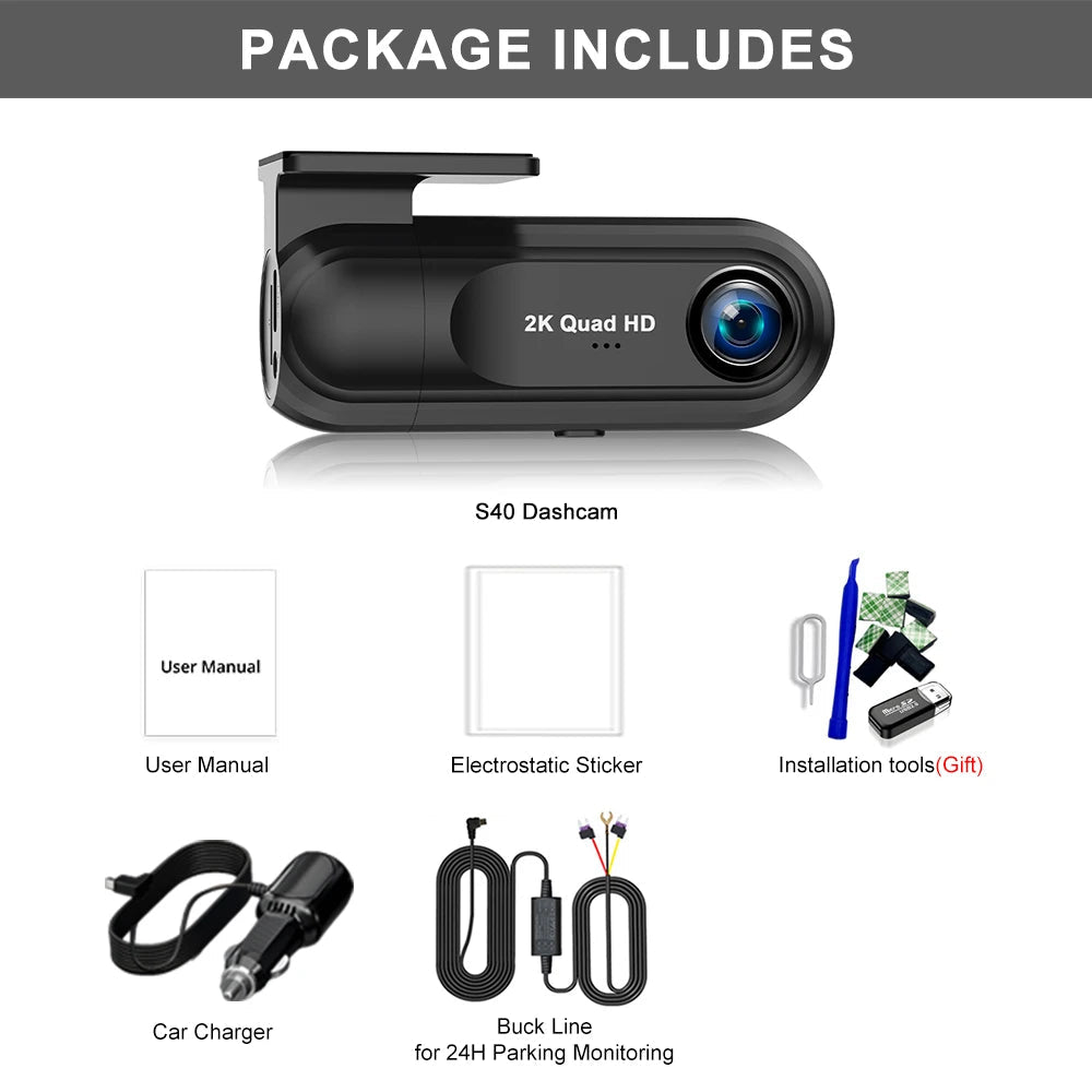 2K 2560*1440P Dash Cam WIFI GPS Car DVR Camera Video Drive Recorder Dashcam Registrar Black Box 24 Hour Monitoring Night Vision Car Mobile World