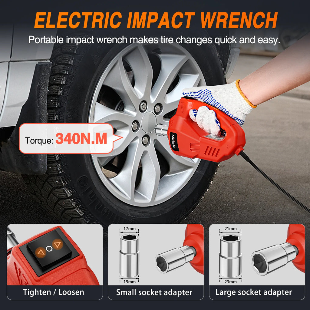 Nilight Electric Car Jack Kit 5 Ton 12V Hydraulic Car Jack with Impact Wrench, 3 in 1 Portable Electric Floor Jack with Tire Inflator Pump LED Light for Sedan SUV Truck Change Tire Garage Repair