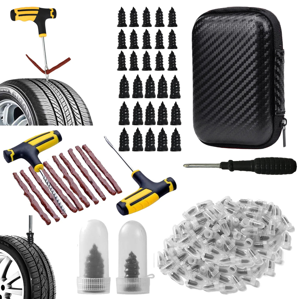 Car Tire Plug Kit, Essential Car Emergency Flat Tire Repair Kit, Professional Tubeless Tires Patch Kits for Cars