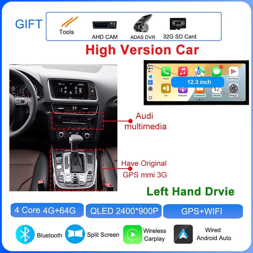 for Audi Q5 2009 - 2017 Android 16 Car Radio Video Multimedia Player GPS Navigation QLED Screen WiFi DSP Stereo Auto Accessories CM World