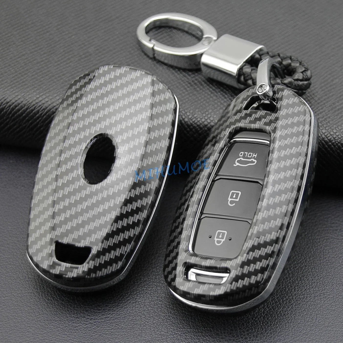 For Hyundai Carbon Fiber Car Smart Key Cover Case Chain Accessories Veloster Accent Palisade Elantra GT Venue Santa Fe Kona i30 CM World