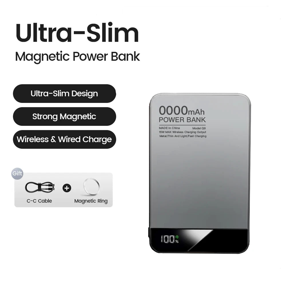 10000mAh Ultra Slim Power Bank for MagSafe,Magnetic Wireless 20W Fast Charging CCC Portable Battery For iPhone Samsung iWatch Car Mobile World