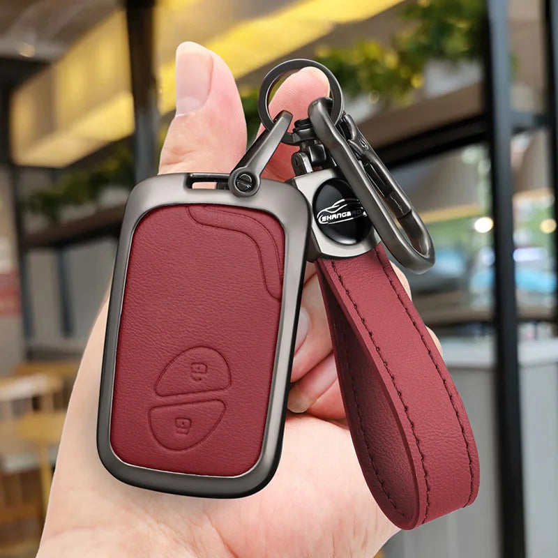 New zinc alloy leather key pouch, full-wrap smart car remote key protective case with keychain suitable for Lexus CT200H/RX270