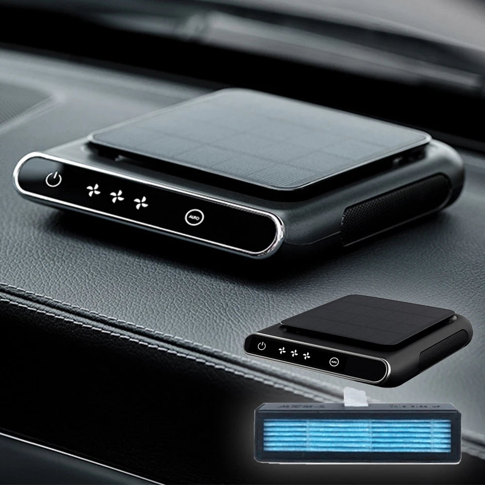 Solar Car Air Freshener 1200mAh Creative Air Purifier USB Rechargeable Smoke Remover Smart ON/OFF Portable Wireless Air Ionizer CM World