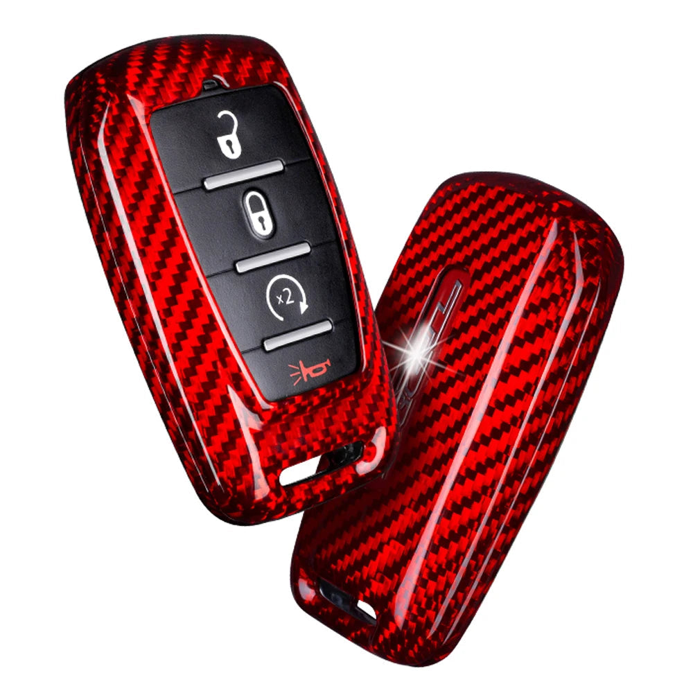 for Ram 1500 Limited Key Fob Cover With Keychain Carbon Fiber Key Case for Ram 2500 Power Wagon 3500 Smart Key Accessories 2023 CM World