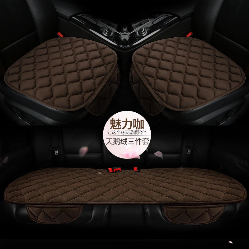Thickened car seat cushion plush short plush anti slip warm seat cushion seat three piece set winter universal plush winter CM World
