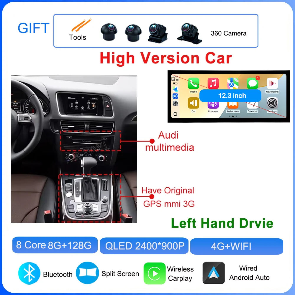 for Audi Q5 2009 - 2017 Android 16 Car Radio Video Multimedia Player GPS Navigation QLED Screen WiFi DSP Stereo Auto Accessories CM World