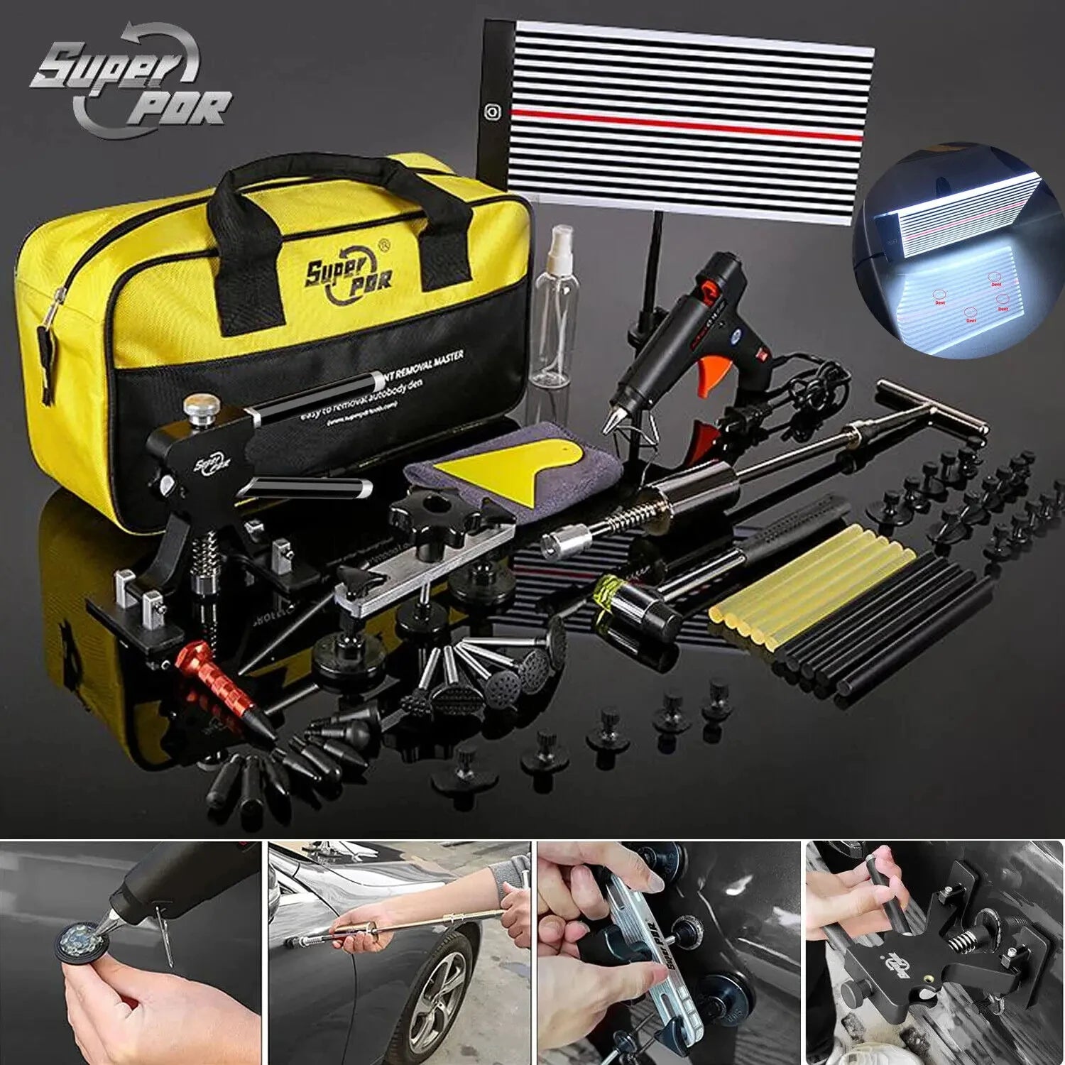 Super PDR Paint-free Dent Repair Tool Professional Dent Repair Tool  Suction Cup Dent Puller Tool Set Car Hail Dent Removal Kit CM World