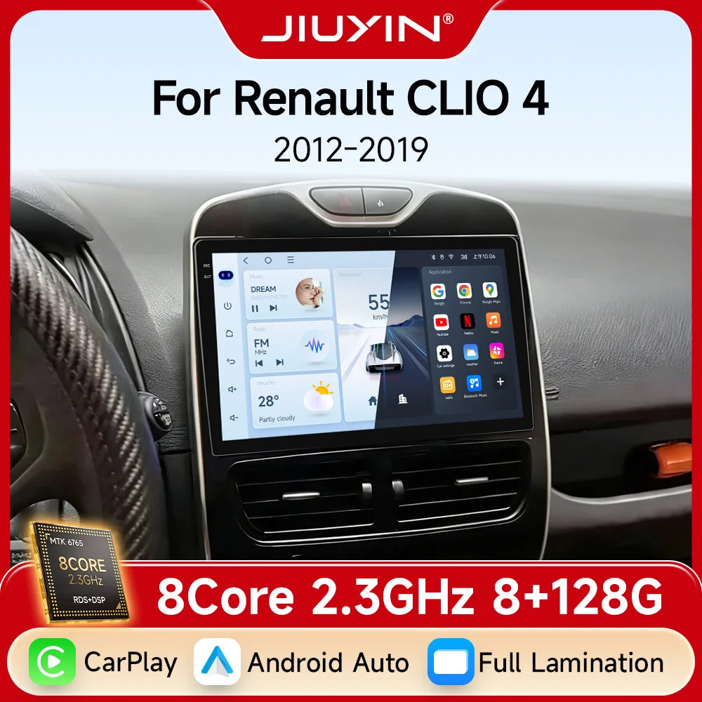 JIUYIN Android 15 Wireless CarPlay Auto Car Radio For Renault Clio 4 ZOE 2012-2019 Intelligent Systems DSP SWC RDS GPS FM BT CM World