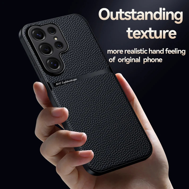Skin Feel Protective Lichee Pattern Leather Phone Case for Samsung S26 S25 Edge S24 S23 S22 S21 Ultra FE Plus Car Magnetic Cover