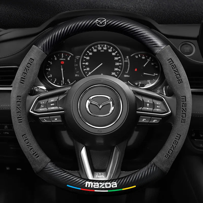 For Mazda 3 5 6 SKYACTIV Axela Atenza CX30 CX5 CX8 CX9 MX5 RX8 RX7 BT50 Carbon fiber Suede Car Steering Wheel Cover Accessories CM World