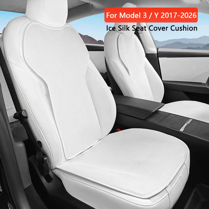 Car Ice Silk Seat Cushion Cover For Tesla Model 3 / Y Juniper 2019-2026 Breathable Comfortable Seat Pad Car Interior Accessories