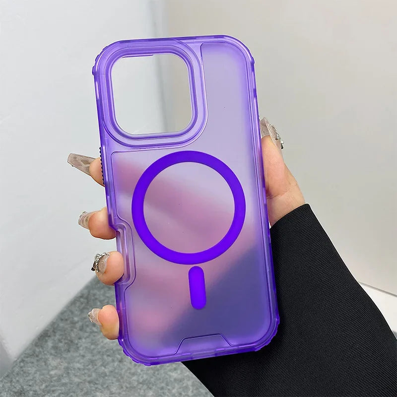 Trendy 3IN1 Magnetic Shockproof Case for IPhone 17 16 15 14 13 12 Pro Max Frosted Slim Clear Translucent Wireless Charging Cover Car Mobile World