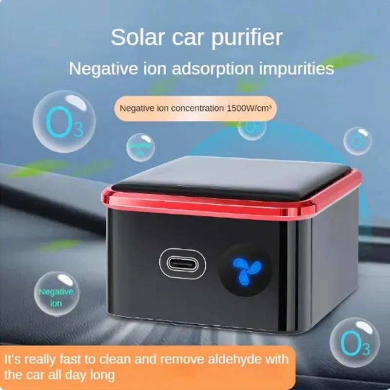 Solar Powered Car Air Purifier Usb Oxygen Cleaner Negative Ion Odor Removal Second-Hand Smoke Removal Car Air Purifier Car Mobile World
