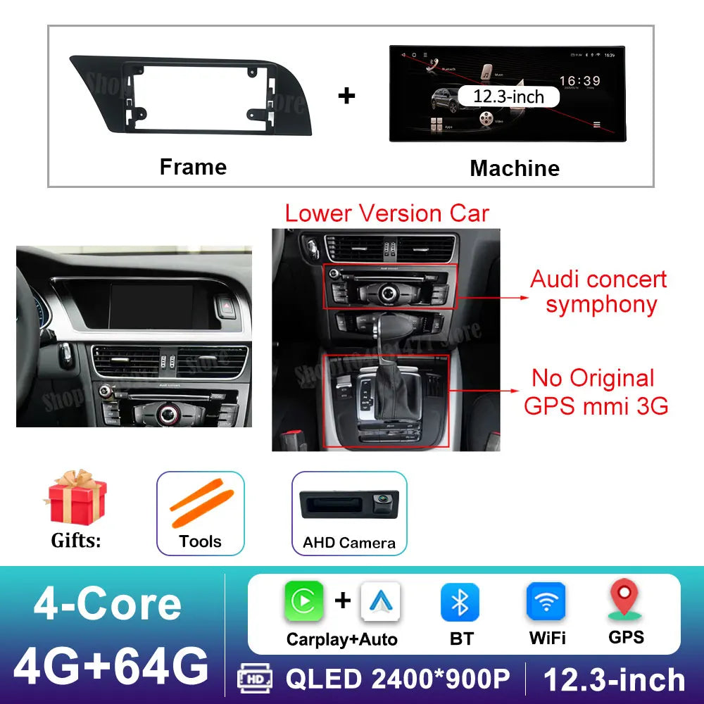 12.3 '' Ultra-thin Screen GPS Android 16 for Audi A4 B8 A5 2009 - 2016 BT Car Video Radio Multimedia Player 4G Auto Accessories CM World