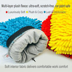 AUTOBRIGHT Oversized Double Sided Chenille Car Wash Mitt Red Blue Yellow Ultra Soft Professional Tool DIY Car Exterior Cleaning CM World