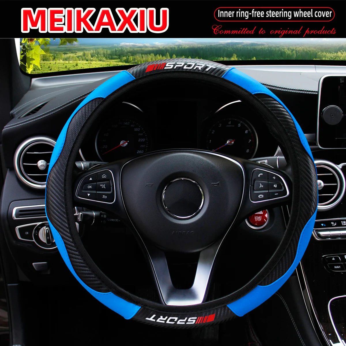 Red Carbon Fiber Stretchable Sports Style Steering Wheel Cover Car Interior Accessory for Women Free SPORRT Car Inner Tube